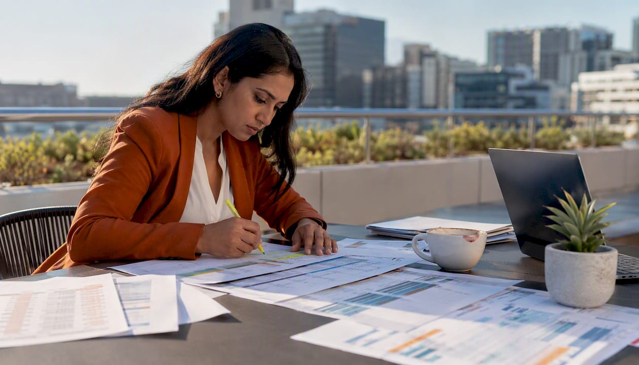 Professional woman reviewing EOR provider comparison charts