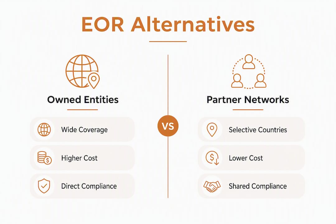 Infographic comparing owned entities versus partner network EOR models