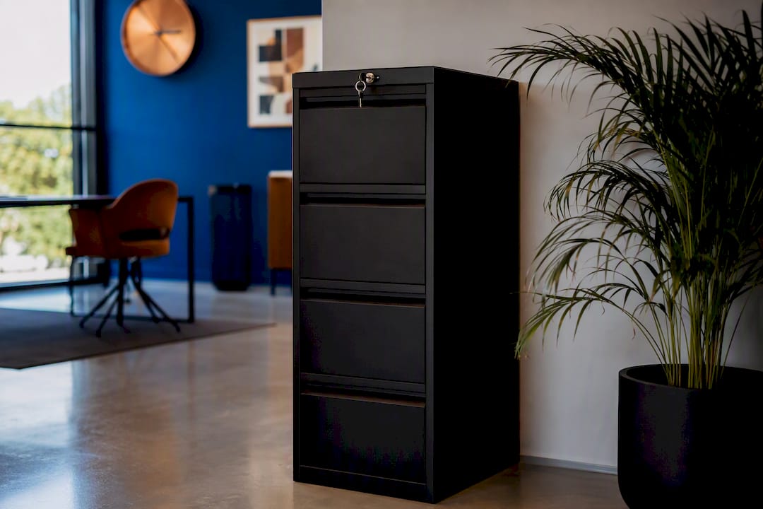Locked filing cabinet for secure data