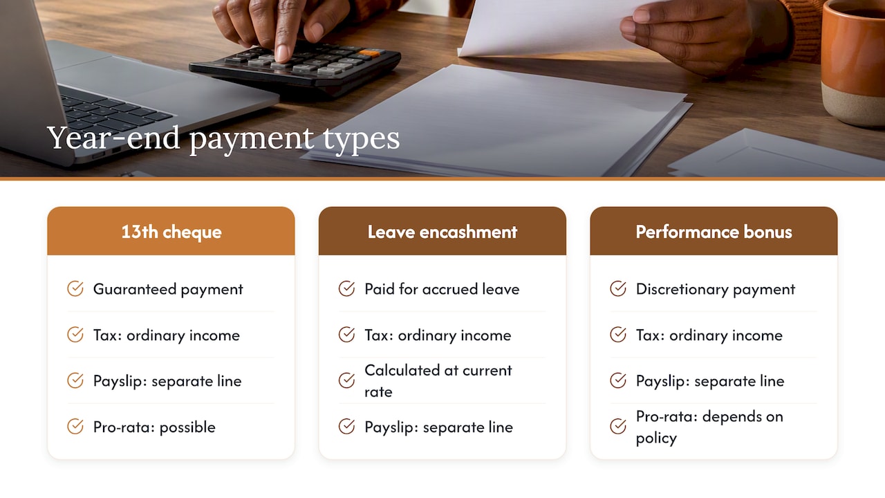 How the 13th cheque fits with other year-end payments — overview diagram