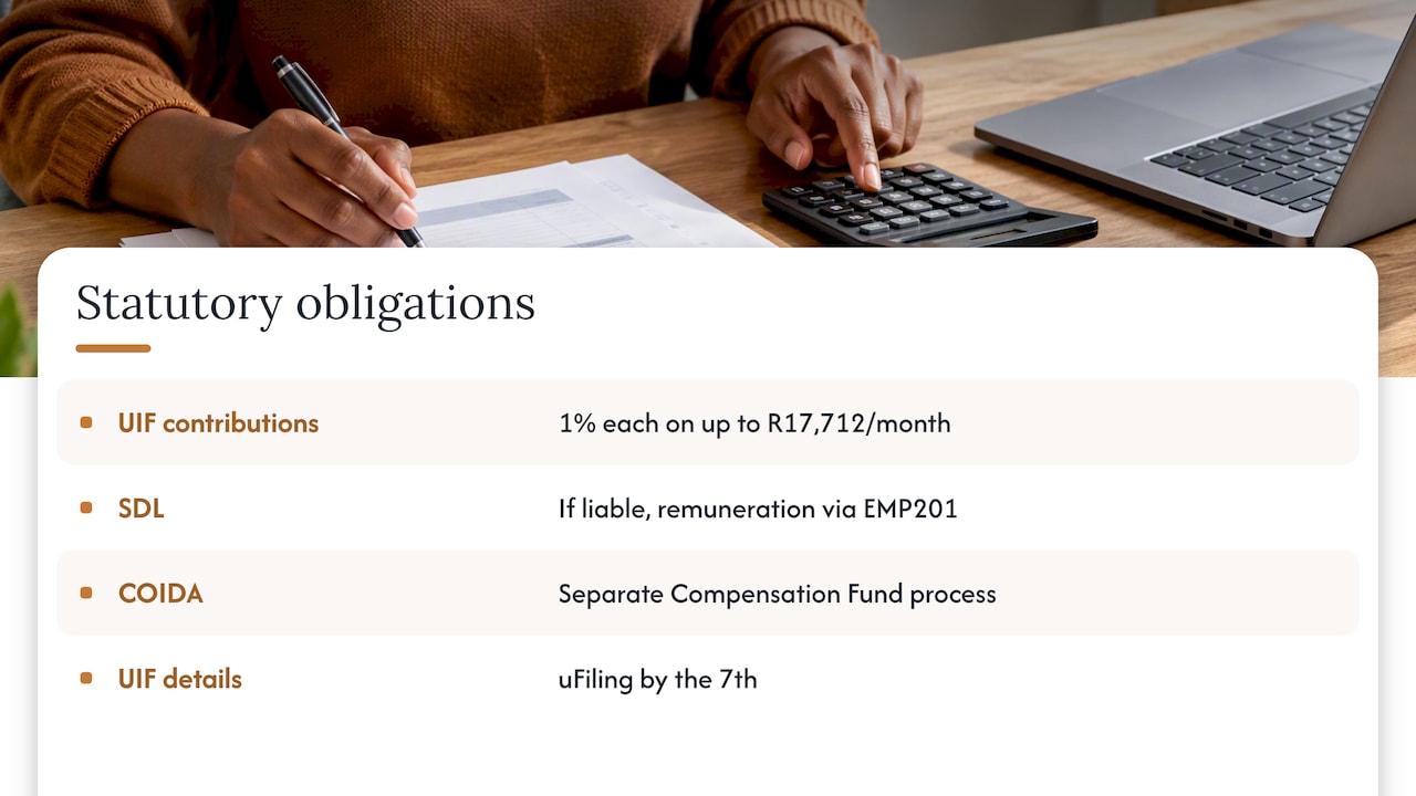 South African payroll contributions and filing routes