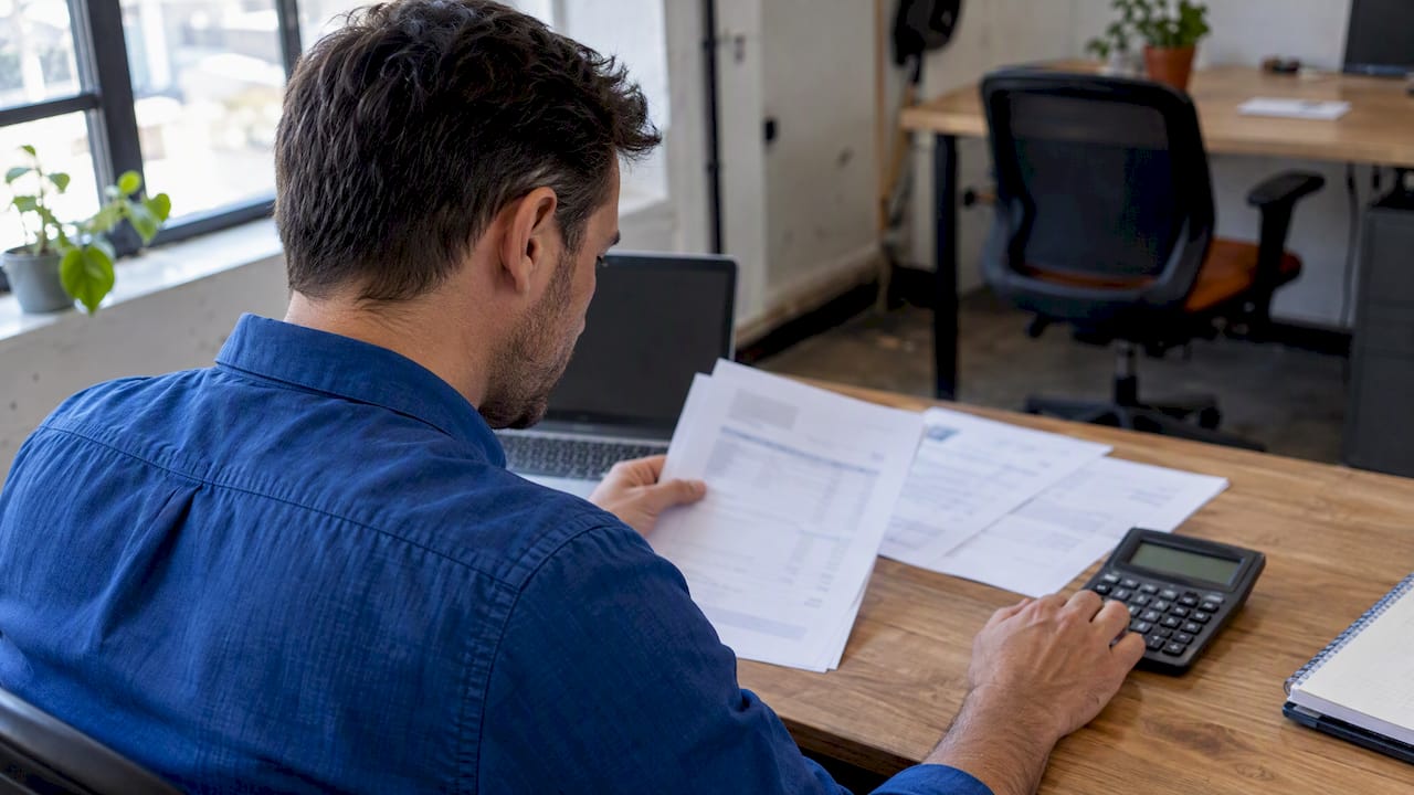 Founder reviewing EOR costs with a calculator
